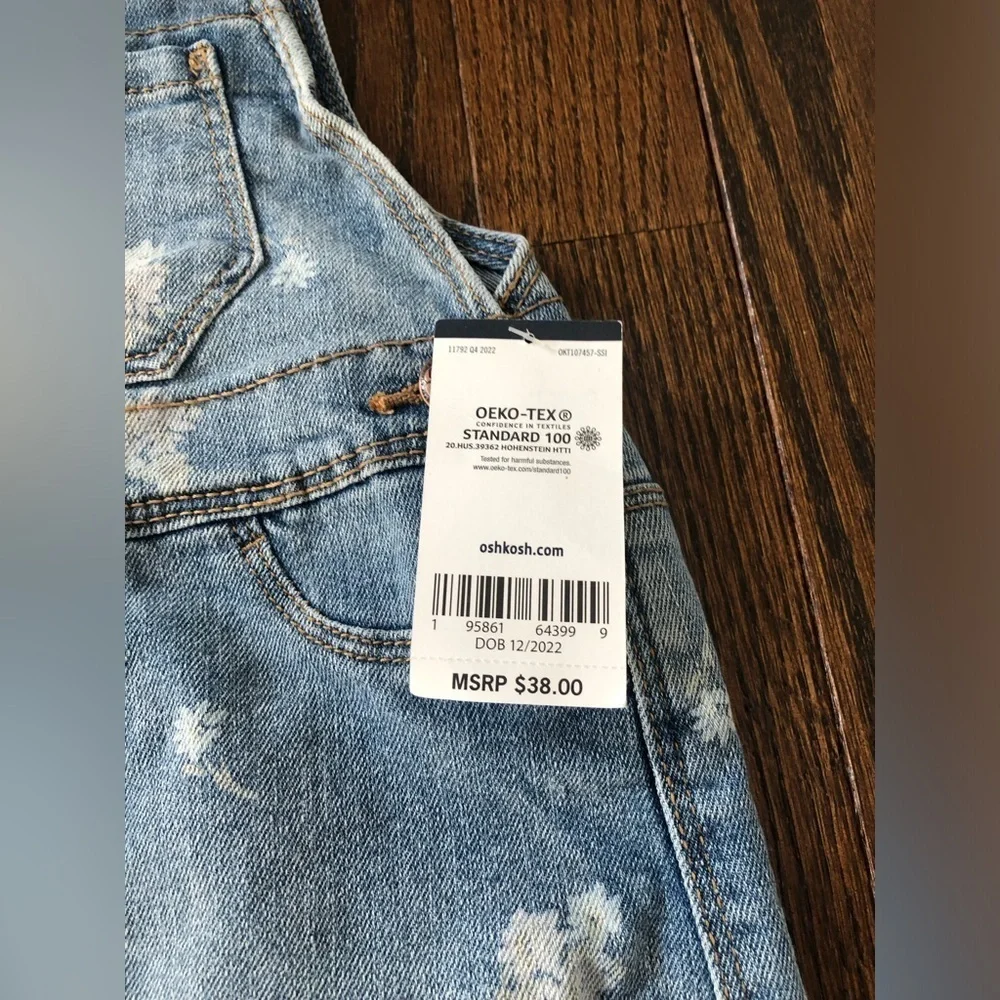 OshKosh B'Gosh Girls 12M Floral Vintage Wash Denim Skirtall/Overalls Dress - NWT